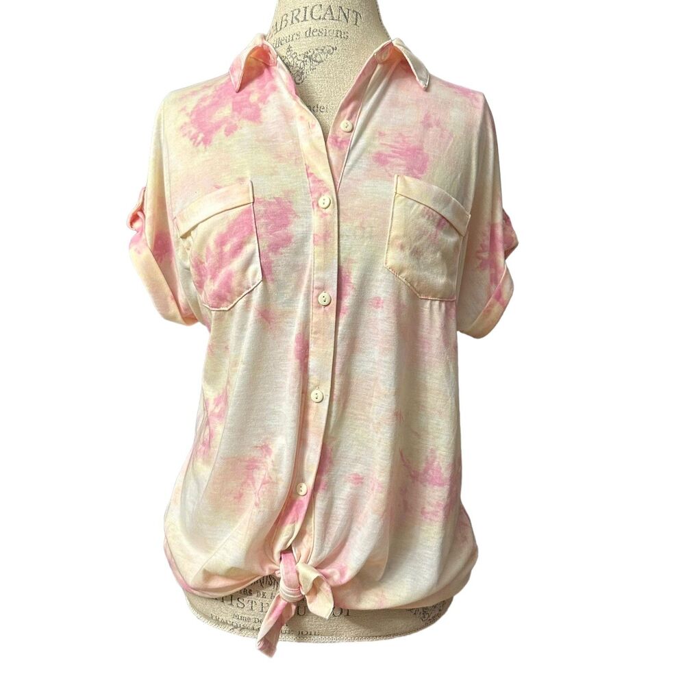 Love Potion Petite Large Pink Tie Dye Button Up Blouse